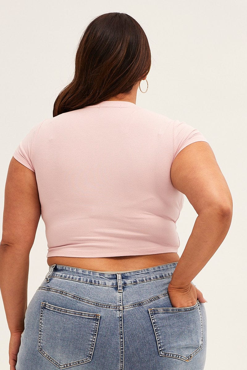 Pink Short Sleeve Pink Crop Rib Jersey Top - Image 5