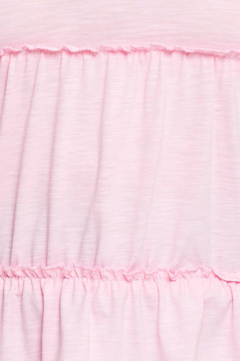 Pink Short Sleeve Pink Scoop Neck Layer Top - Image 6
