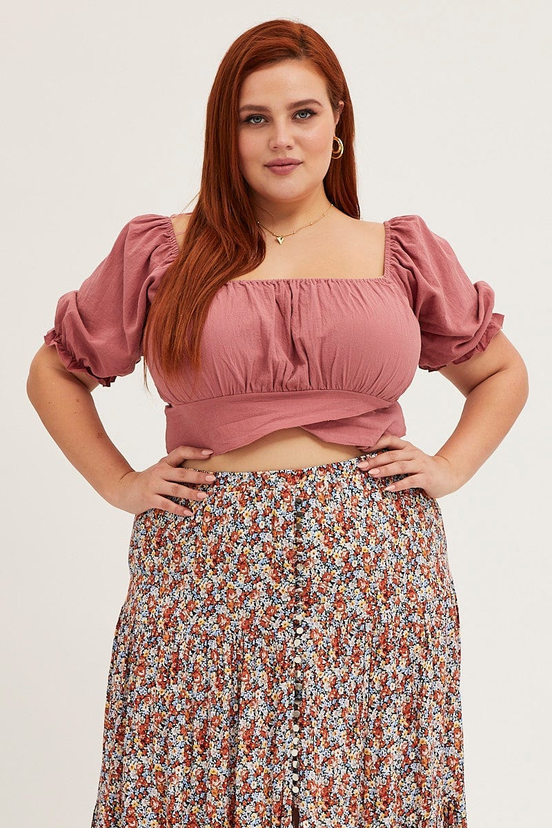 Pink Short Sleeve Tie Back Crop Top