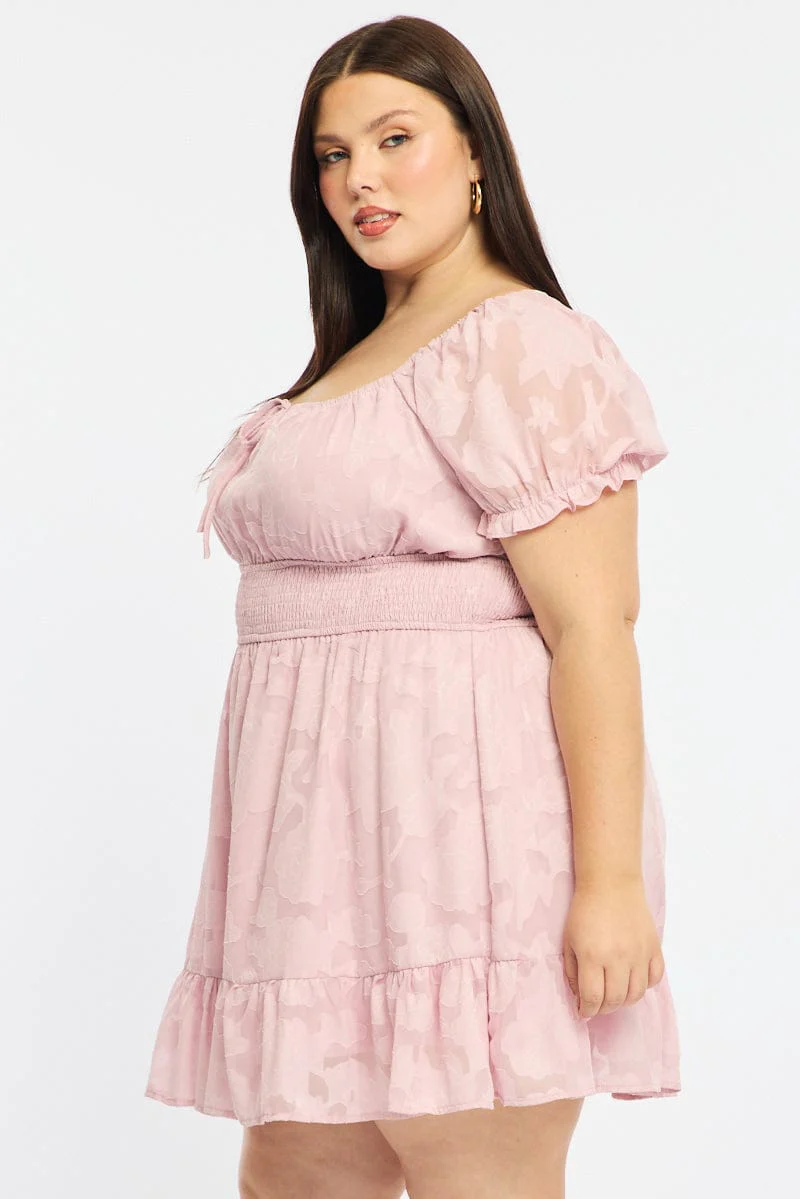 Pink Skater Dress Short Sleeve Jacquard - Image 4