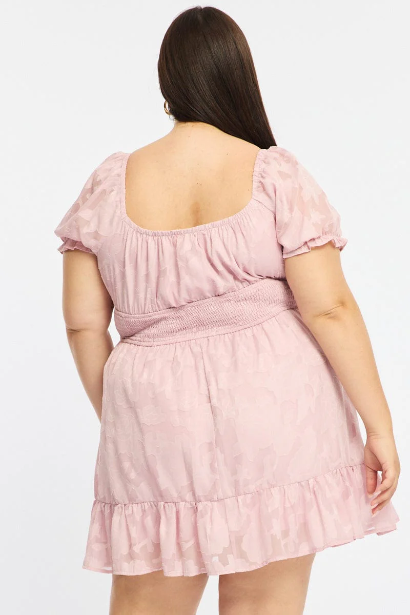 Pink Skater Dress Short Sleeve Jacquard - Image 5