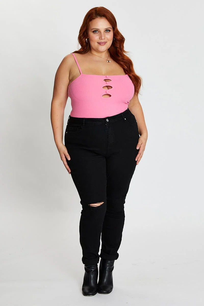 Pink Sleeveless Mini Keyhole Detail Bodysuit - Image 3