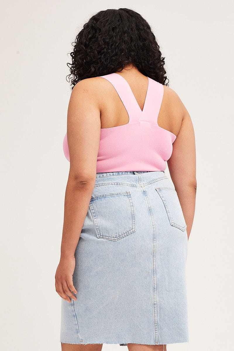 Pink Square Neck Sleeveless Crop Knit Top - Image 5