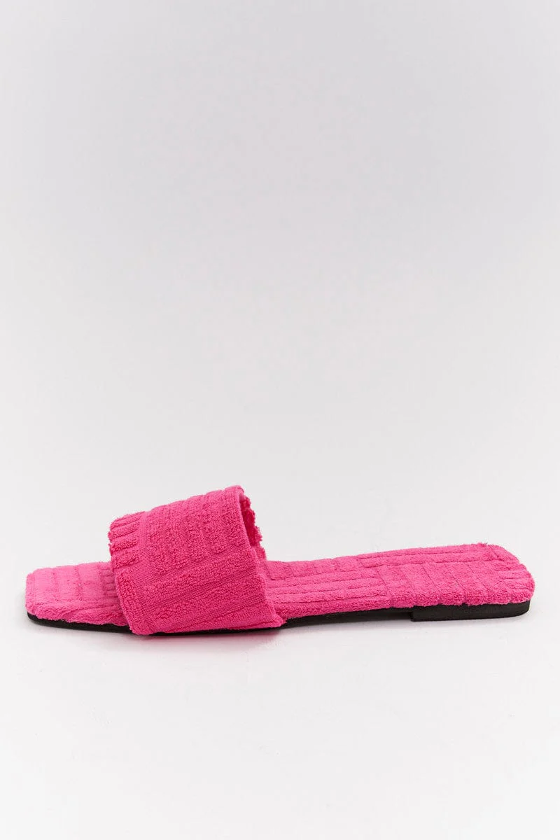 Pink Square Toe Toweling Detail Slippers - Image 2