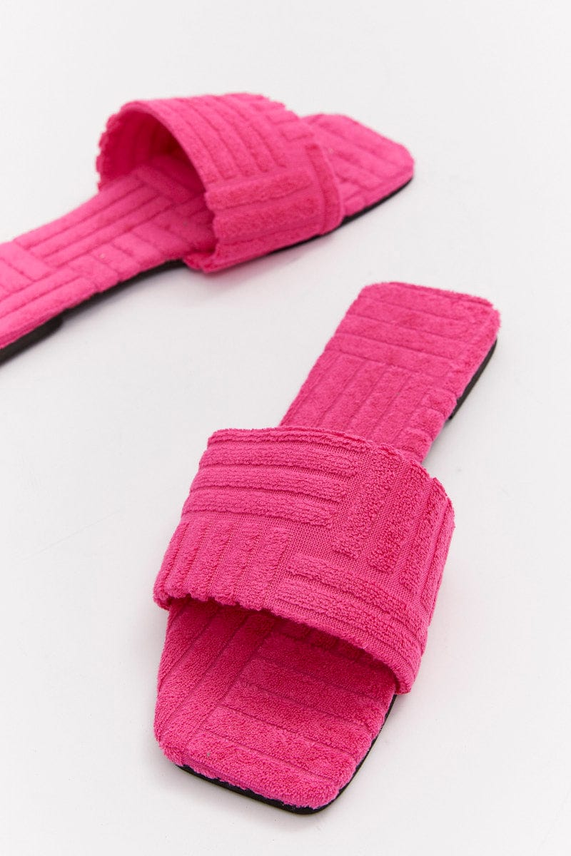 Pink Square Toe Toweling Detail Slippers - Image 3