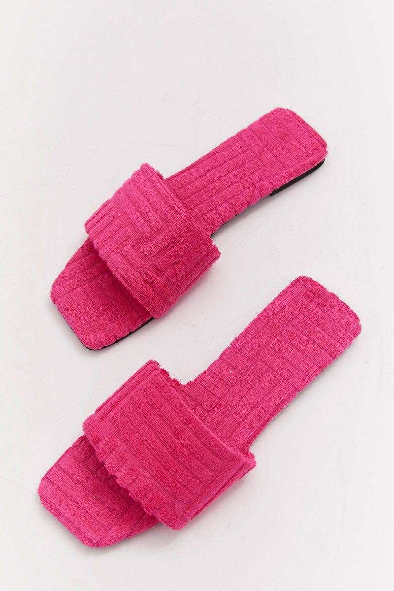 Pink Square Toe Toweling Detail Slippers - Image 4