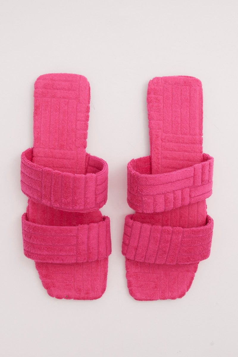 Pink Square Toe Toweling Detail Slippers - Image 2