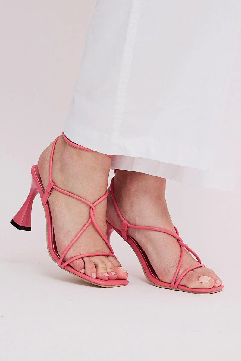 Pink Strappy Tie Leg Heeled Sandals