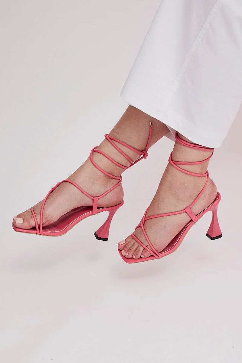 Pink Strappy Tie Leg Heeled Sandals - Image 2