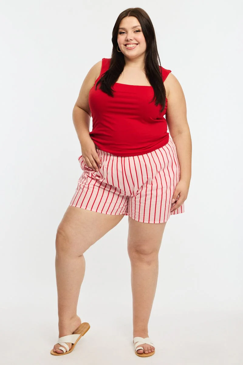 Pink Stripe Elastic Waist Shorts - Image 3