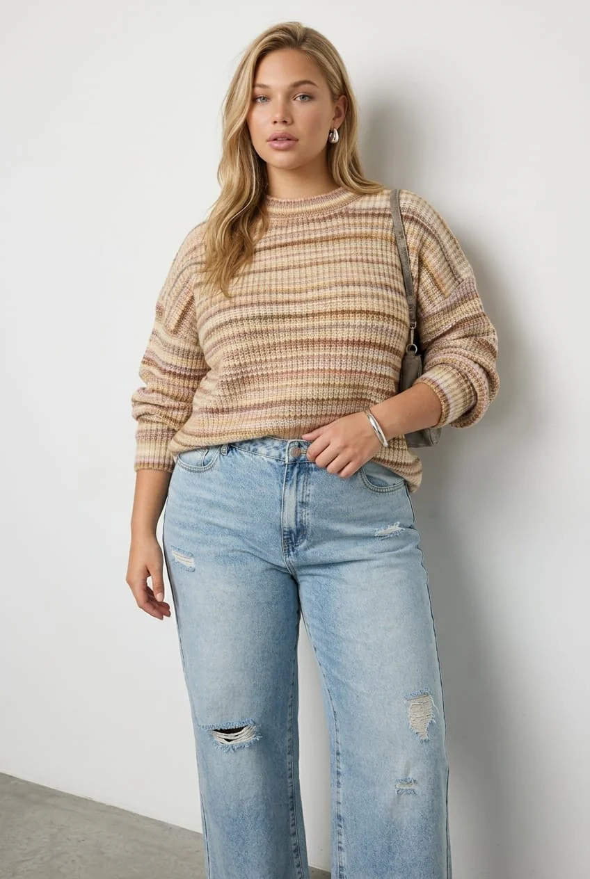 Pink Stripe Knit Top Long Sleeve