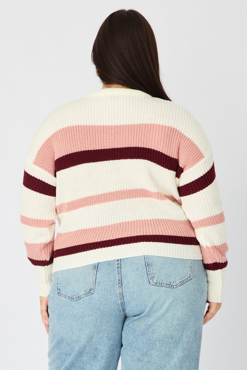 Pink Stripe Knit Top Long Sleeve Color Block - Image 5