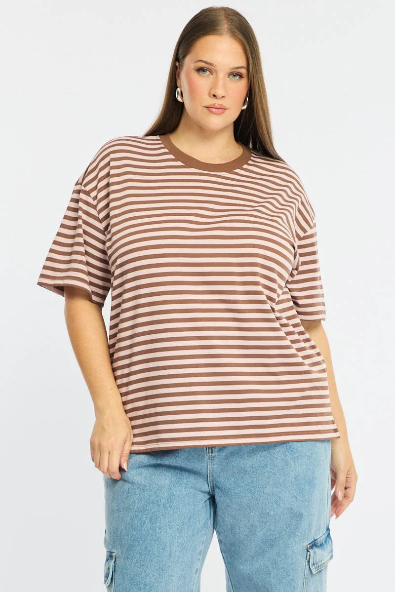 Pink Stripe Oversize Tee Short Sleeve