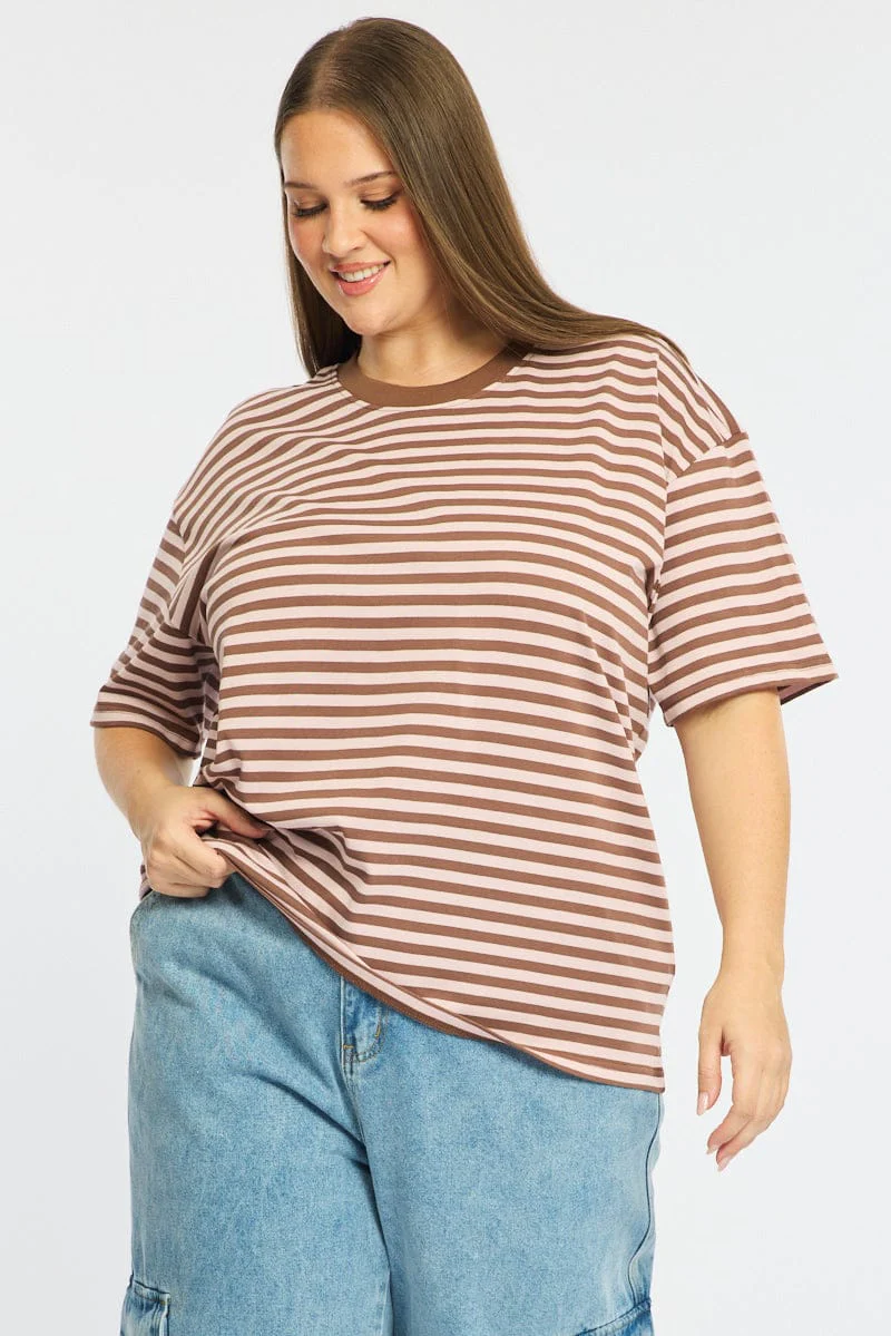 Pink Stripe Oversize Tee Short Sleeve - Image 3