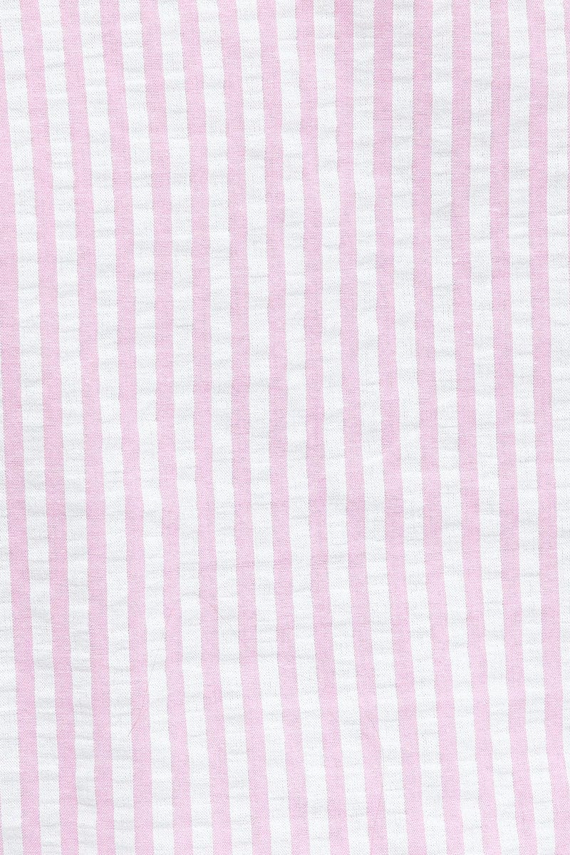 Pink Stripe Shirt Short Sleeve Banded Collar Elastic Waist - Image 6