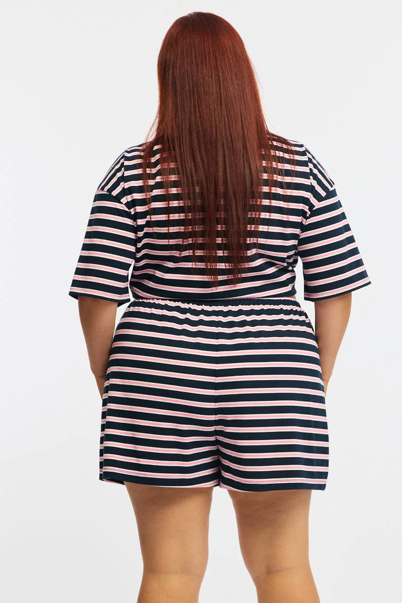 Pink Stripe Shorts Elastic Waist - Image 5