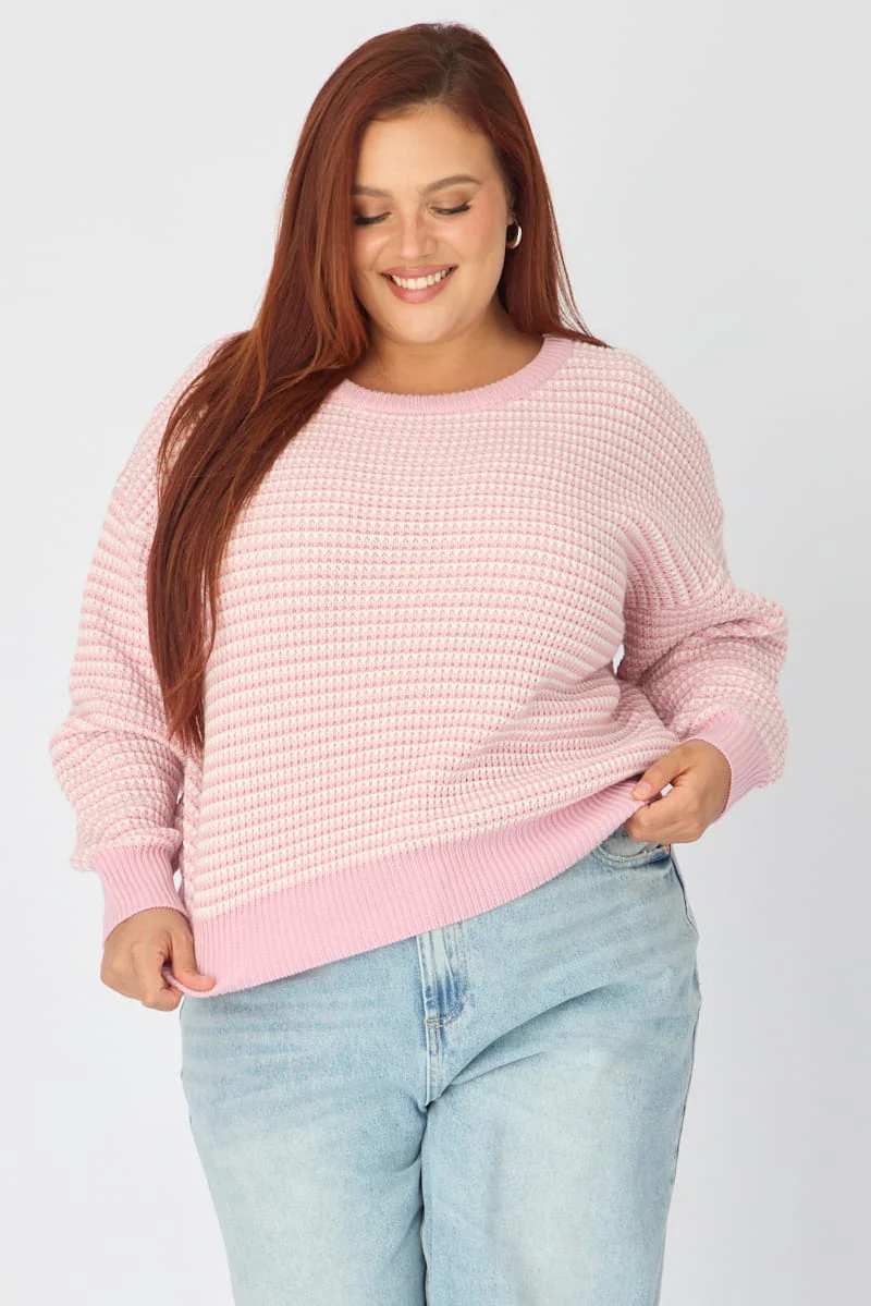 Pink Stripe Stripe Knit Top Long Sleeve - Image 3