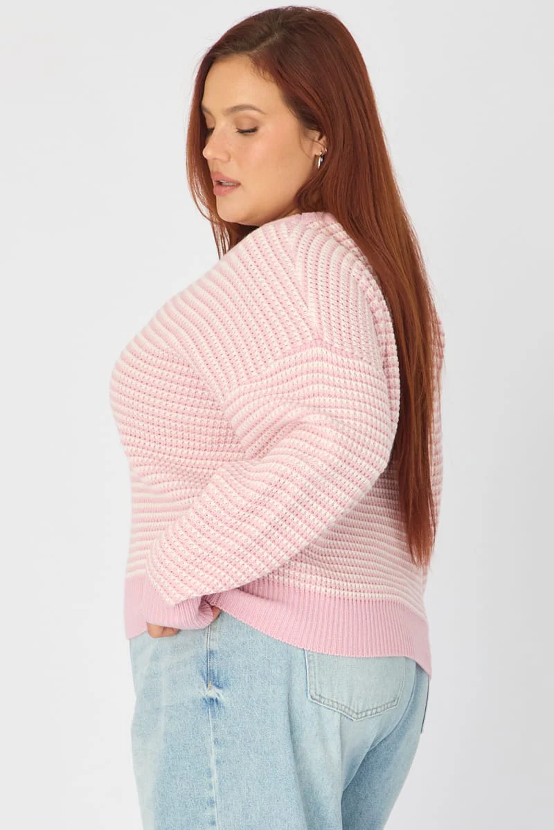 Pink Stripe Stripe Knit Top Long Sleeve - Image 4