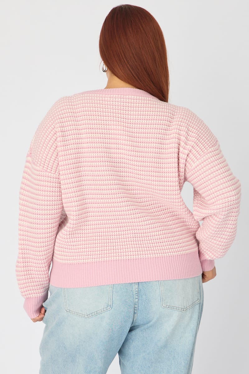 Pink Stripe Stripe Knit Top Long Sleeve - Image 5