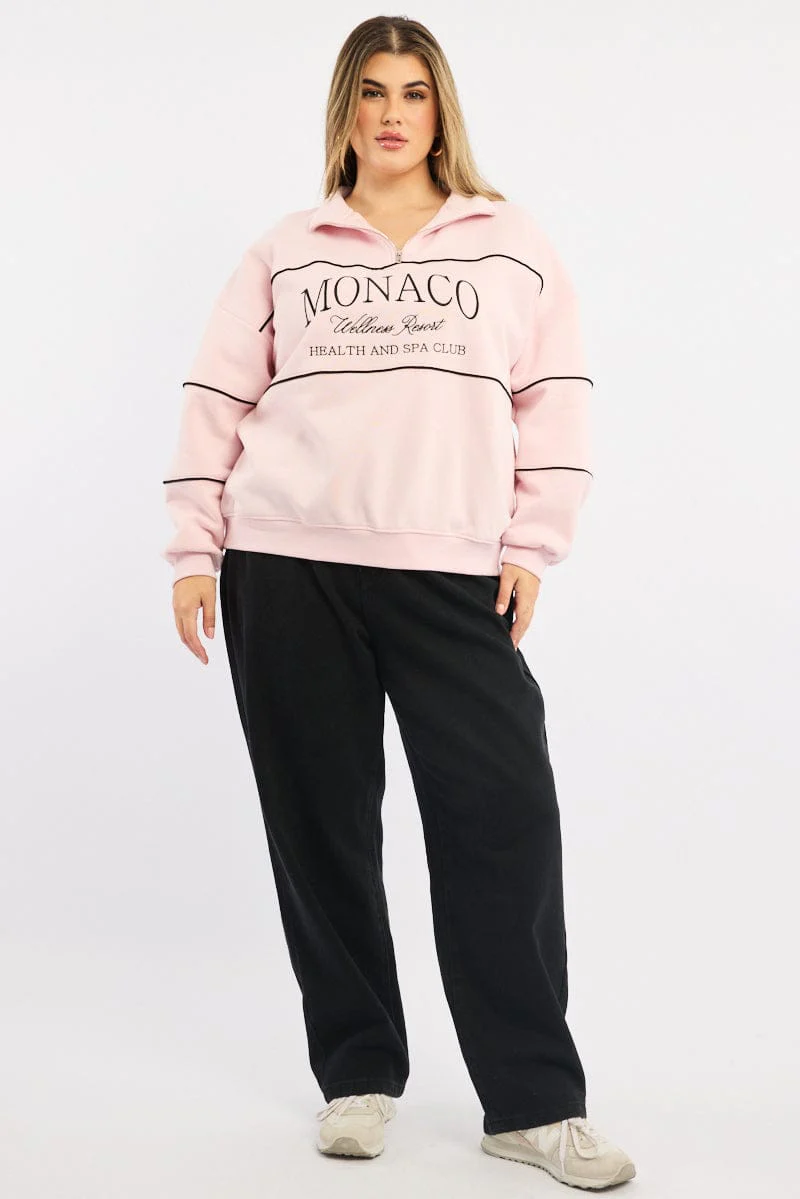 Pink Sweatshirt Long Sleeve Half Zip - Image 2