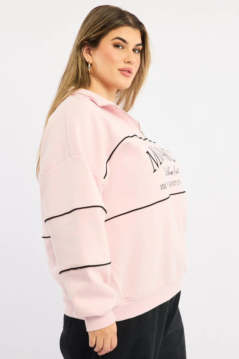 Pink Sweatshirt Long Sleeve Half Zip - Image 3