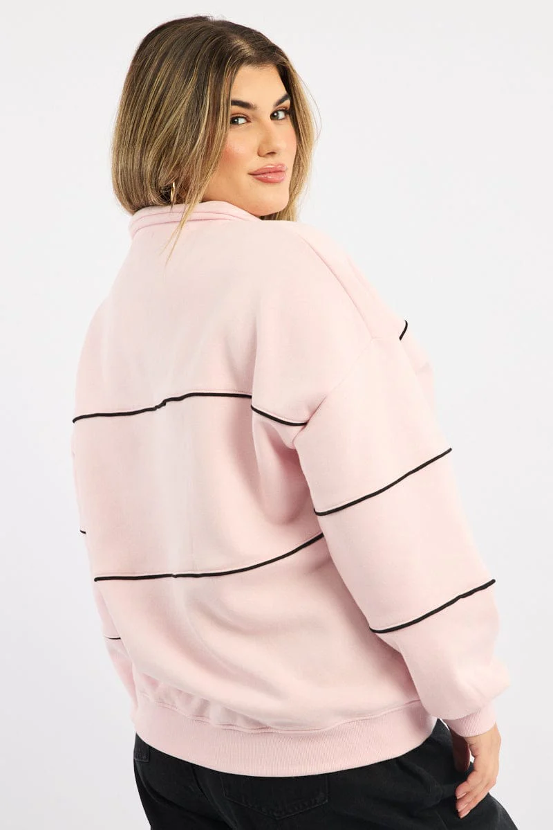 Pink Sweatshirt Long Sleeve Half Zip - Image 4