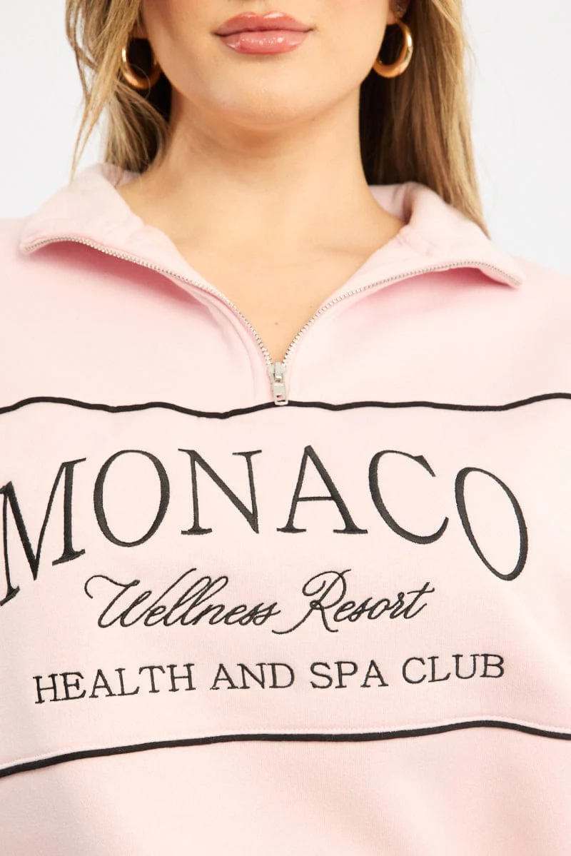 Pink Sweatshirt Long Sleeve Half Zip - Image 5