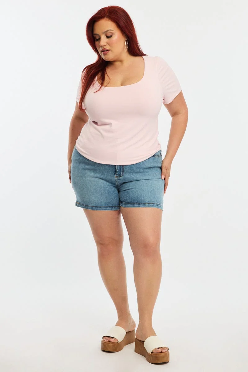 Pink T-shirt Short Sleeve Scoop Neck - Image 3
