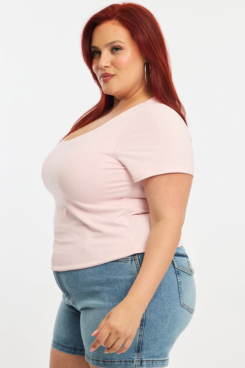 Pink T-shirt Short Sleeve Scoop Neck - Image 4