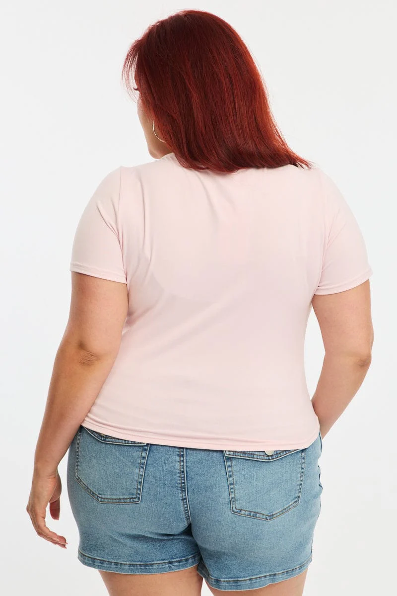 Pink T-shirt Short Sleeve Scoop Neck - Image 5