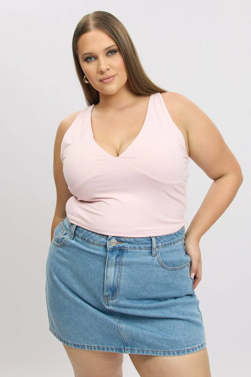 Pink Tank Top V Neck Supersoft - Image 3