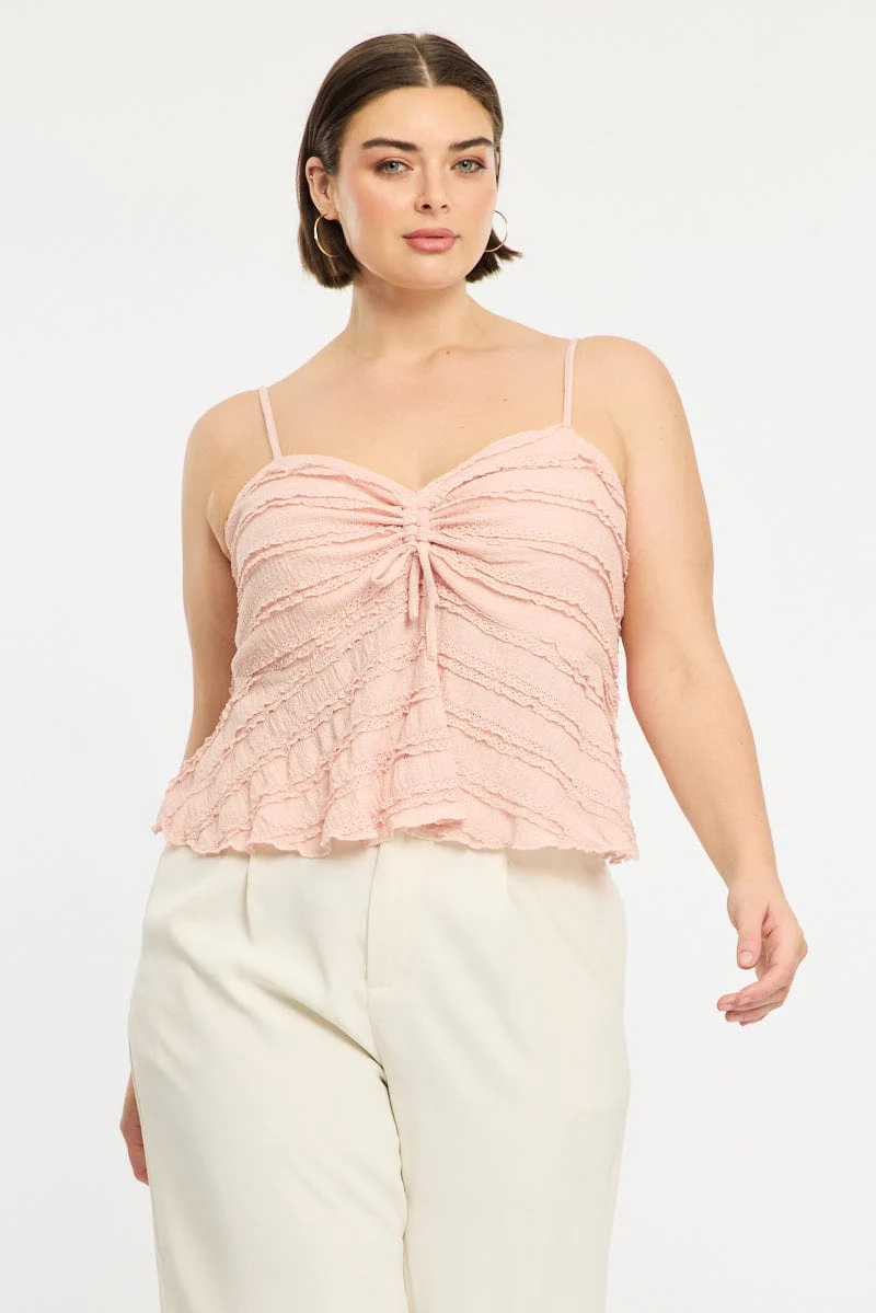 Pink Textured Cami Top Lace