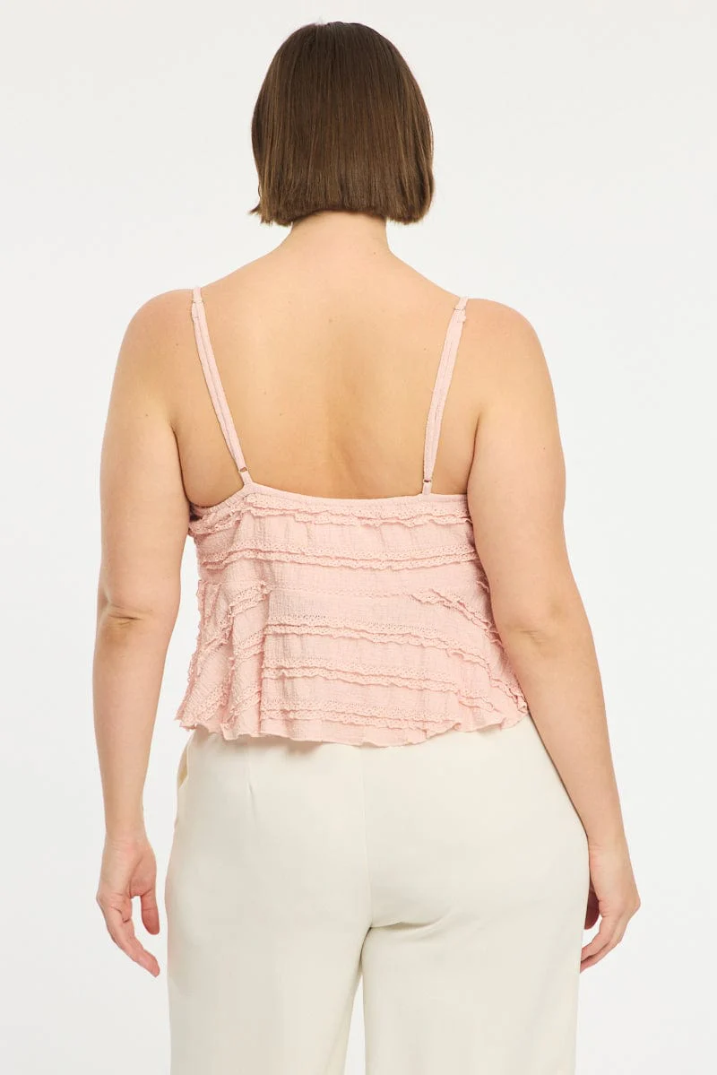 Pink Textured Cami Top Lace - Image 4