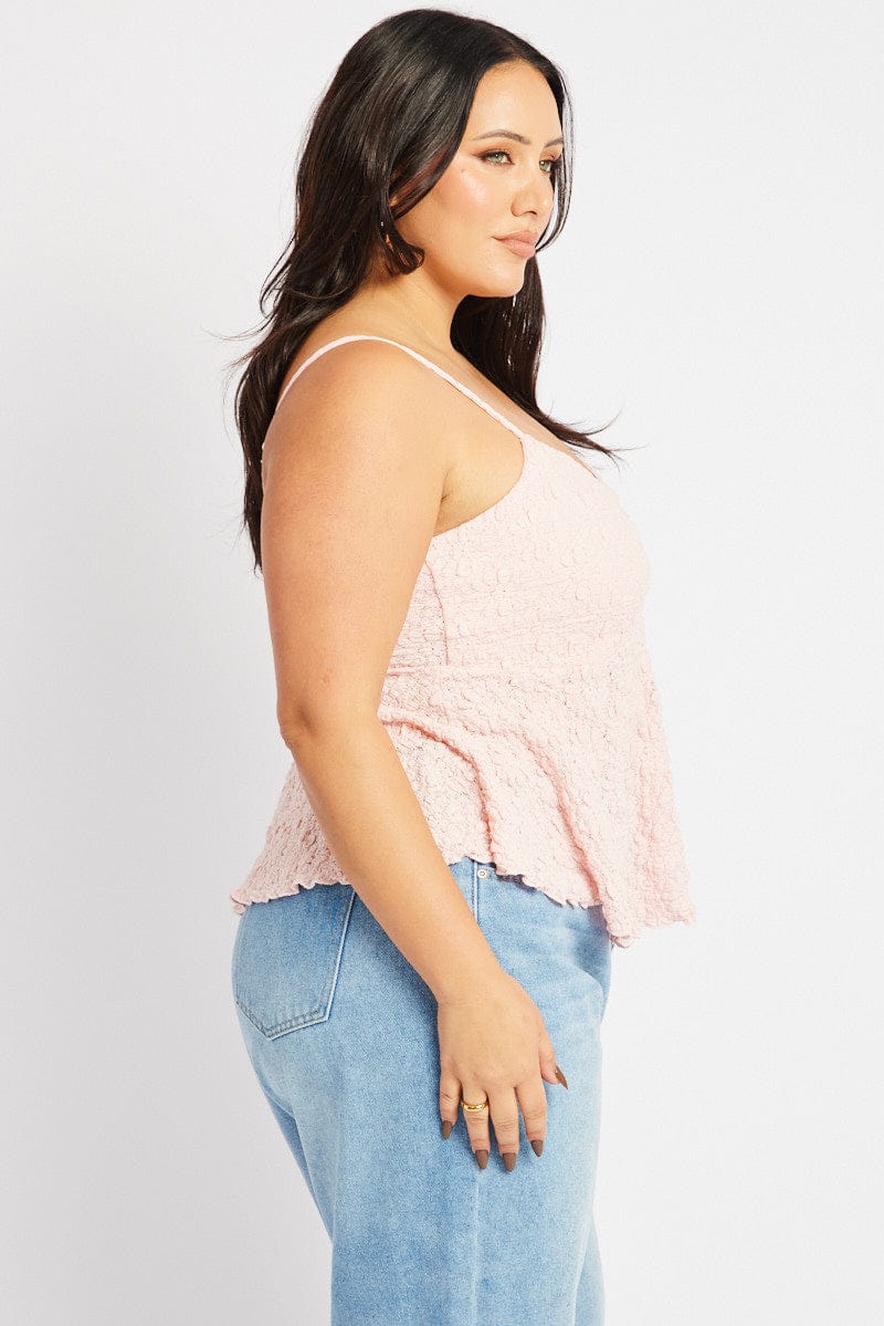 Pink Textured Peplum Top - Image 4