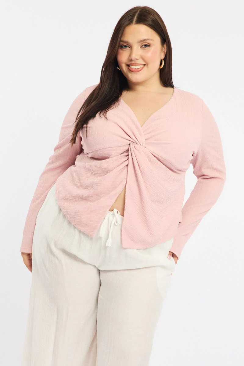Pink Textured Top Long Sleeve