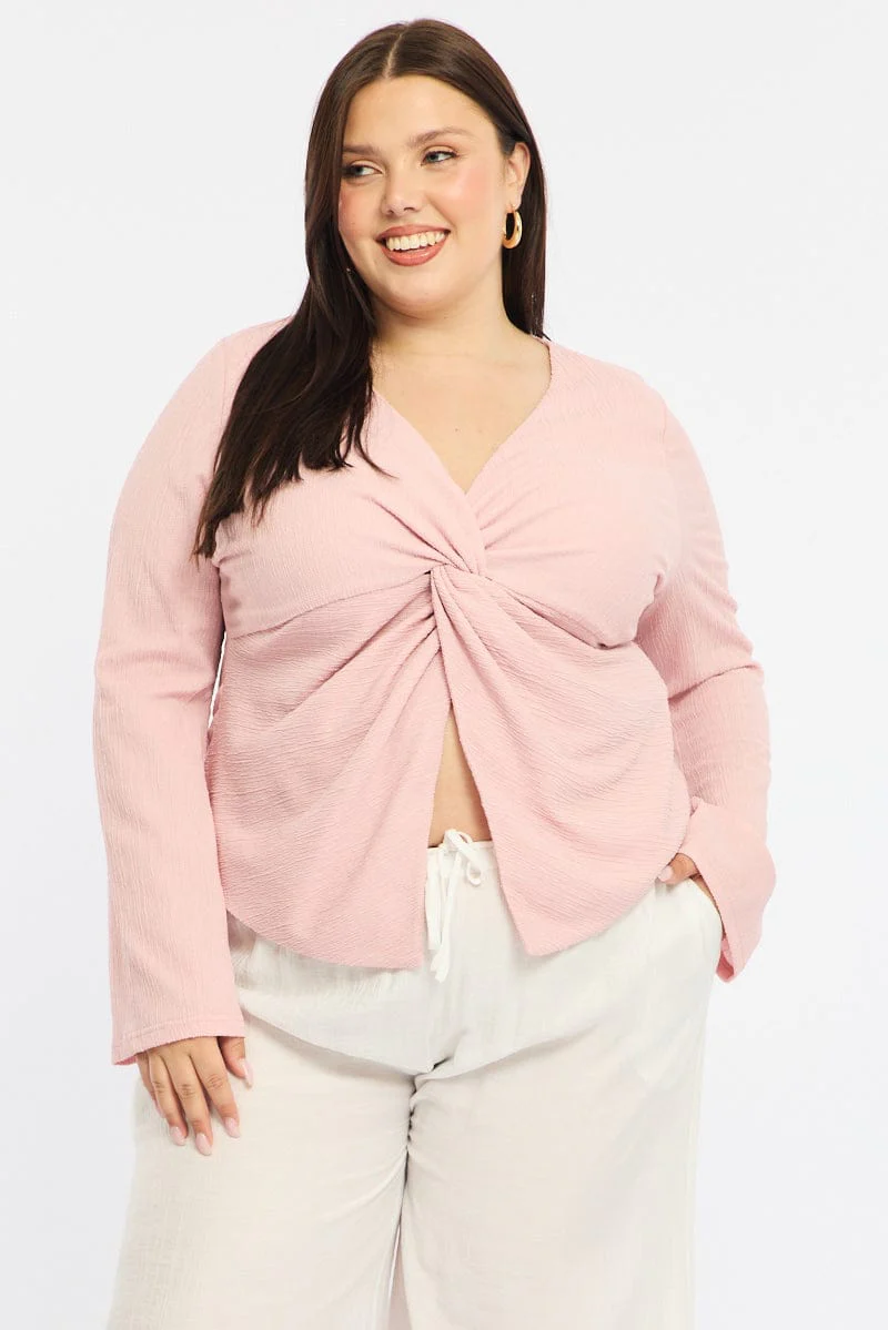 Pink Textured Top Long Sleeve - Image 3