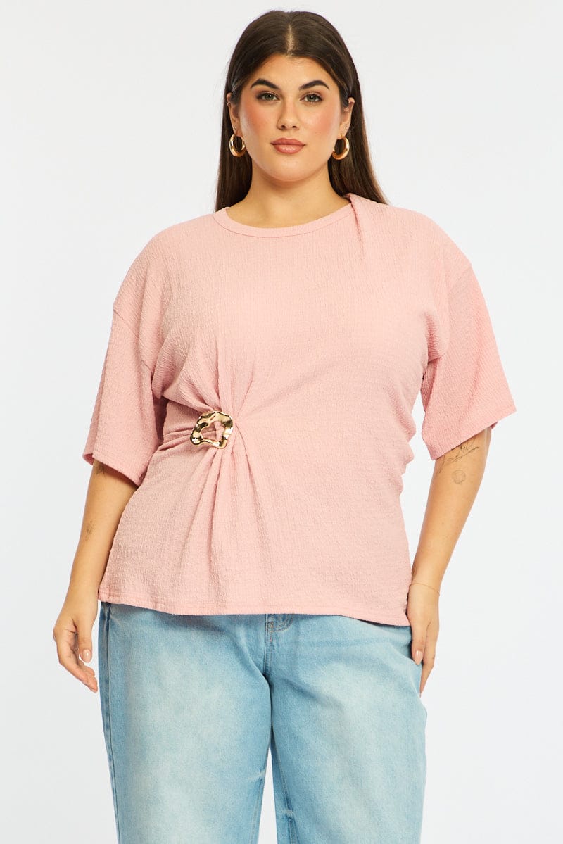 Pink Textured Top Short Sleeve - Image 3