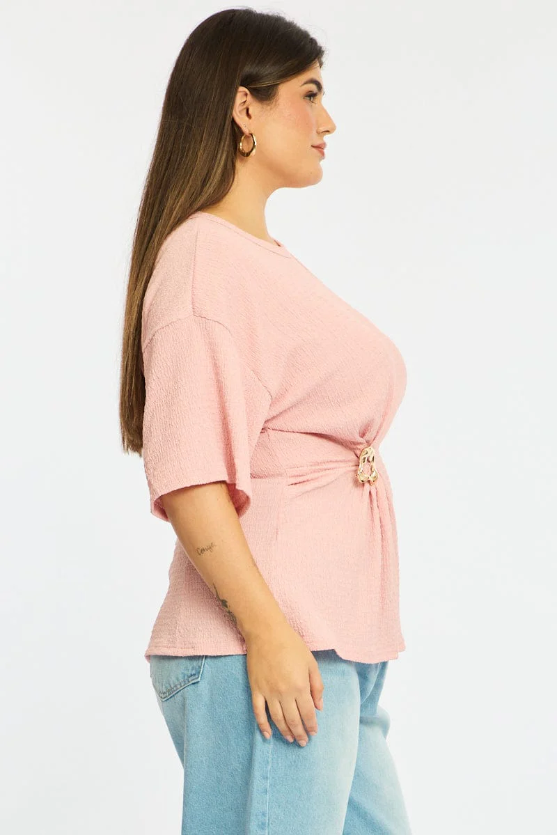 Pink Textured Top Short Sleeve - Image 4