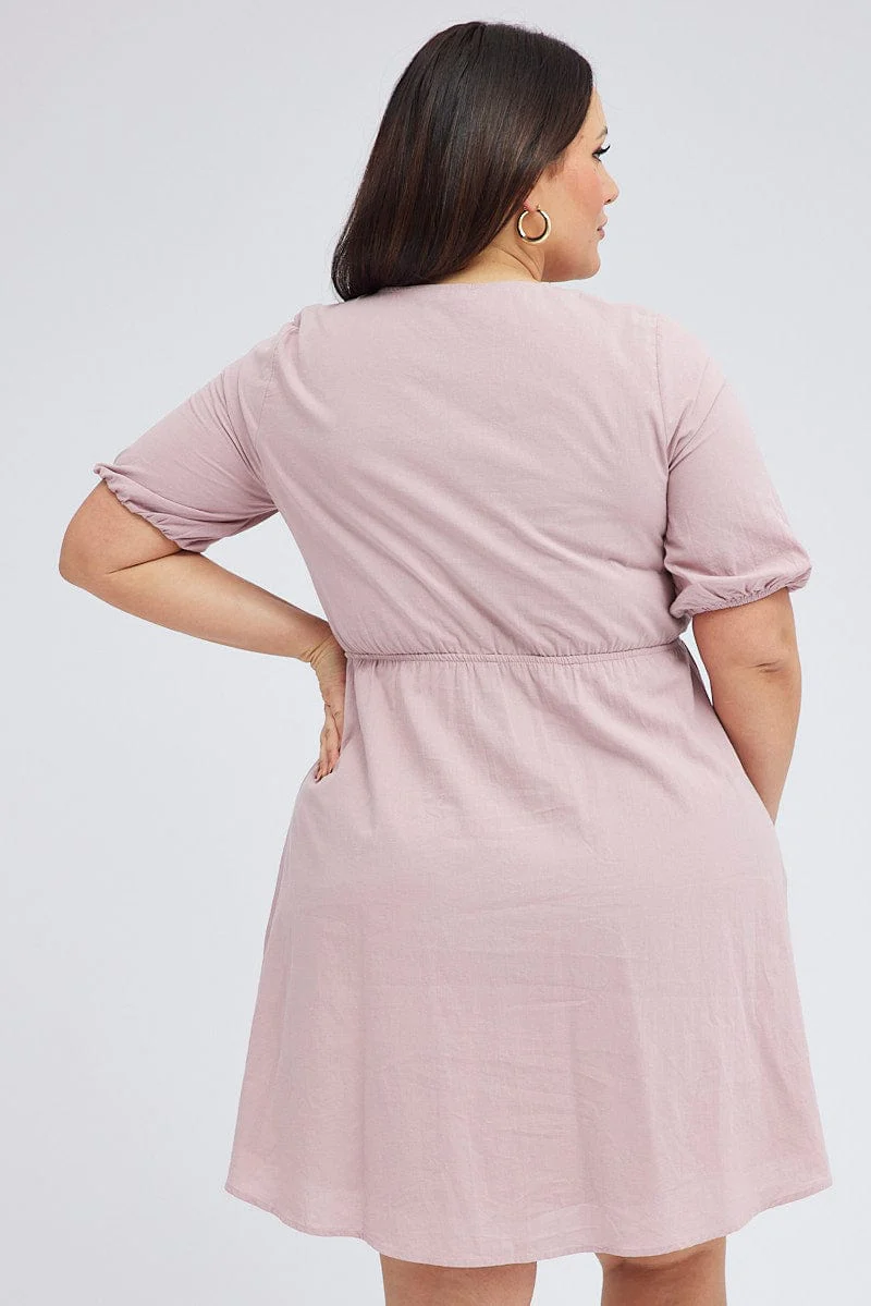 Pink Tie Front Cotton Crush Dress - Image 5
