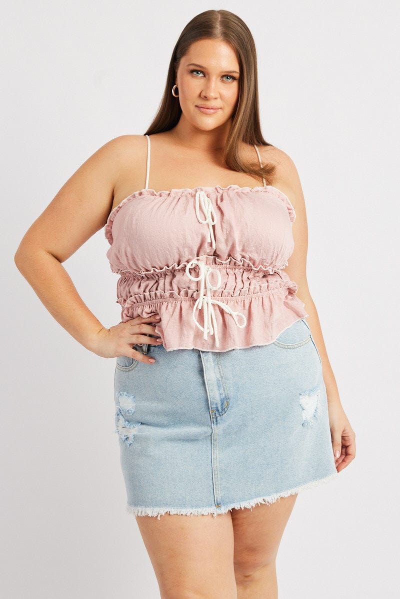 Pink Tiered Cami Top Sleeveless Front Ribbon - Image 2
