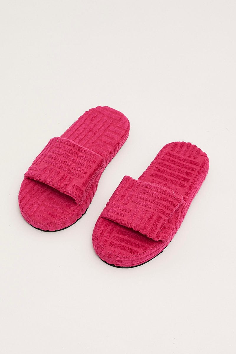 Pink Toweling Detail Slippers - Image 2