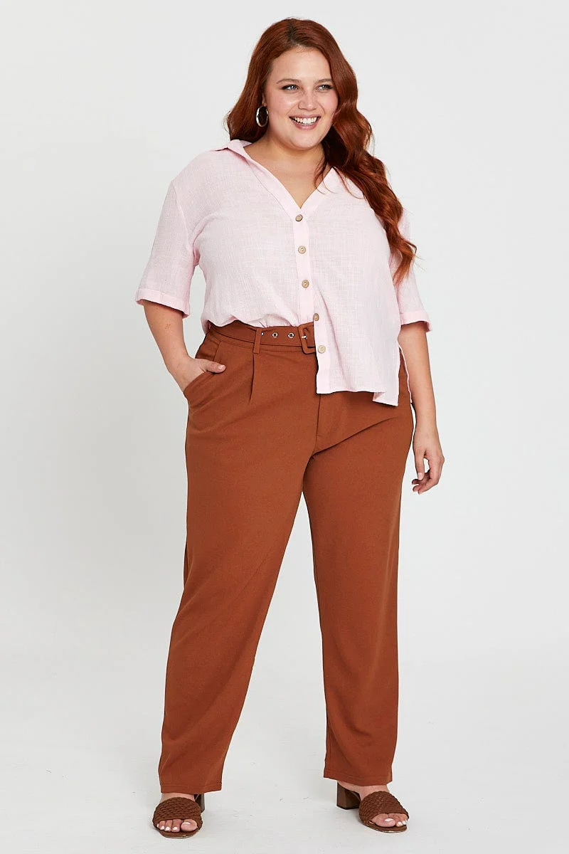 Pink V-neck Shirt Short Sleeve Textured - Image 2