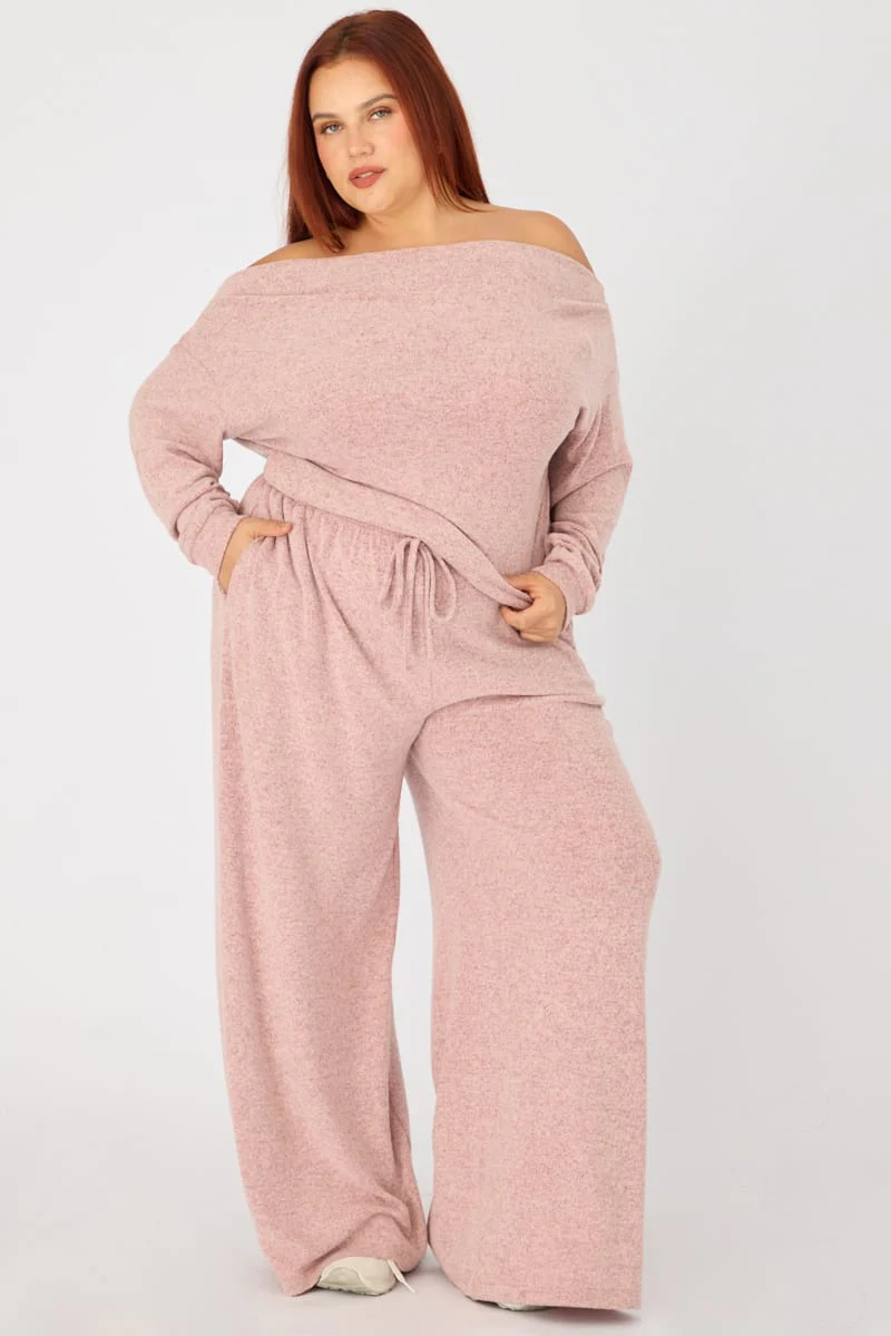 Pink Wide Leg Pants Brushed - Image 3