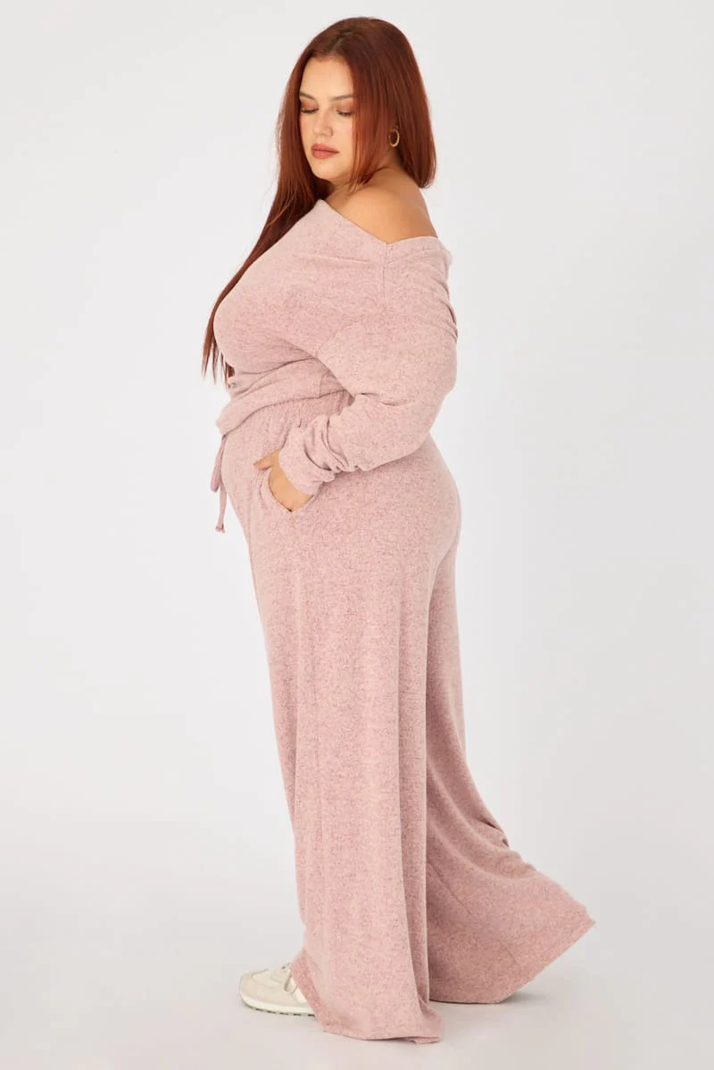 Pink Wide Leg Pants Brushed - Image 5