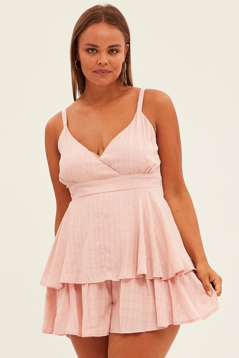 Pink Wrap Playsuit Sleeveless Ruffle