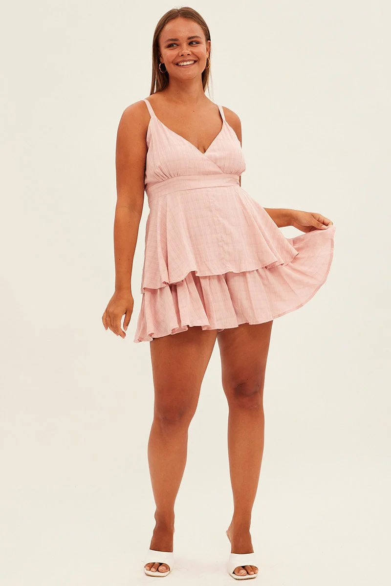 Pink Wrap Playsuit Sleeveless Ruffle - Image 2