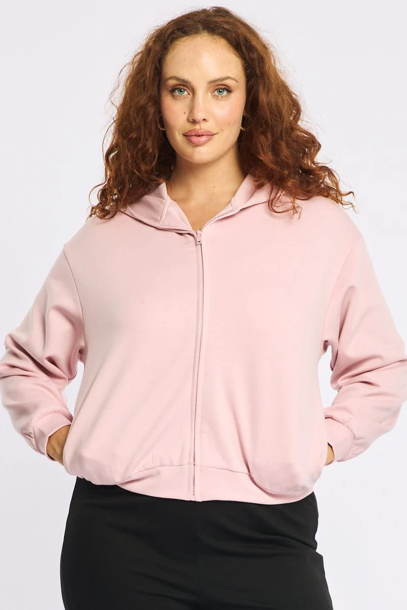 Pink Zip Hoodie Long Sleeve