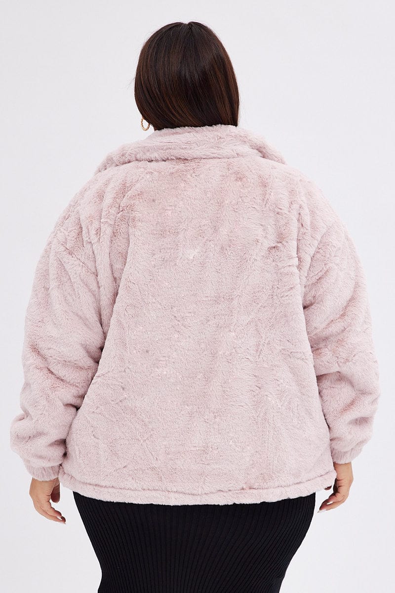 Pink Zip Jacket Lined Plush Faux Fur - Image 5