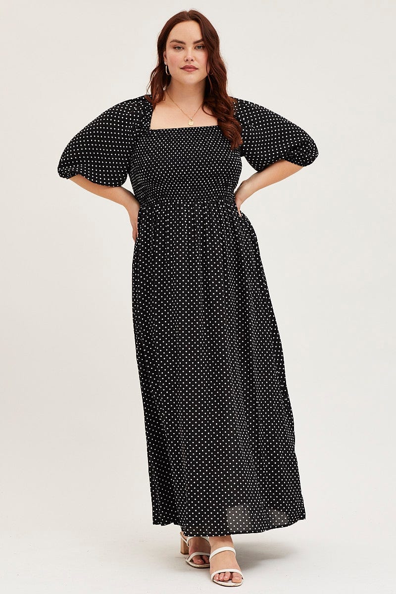 Polka Dot Midi Dress Scoop Neck Short Sleeve - Image 3