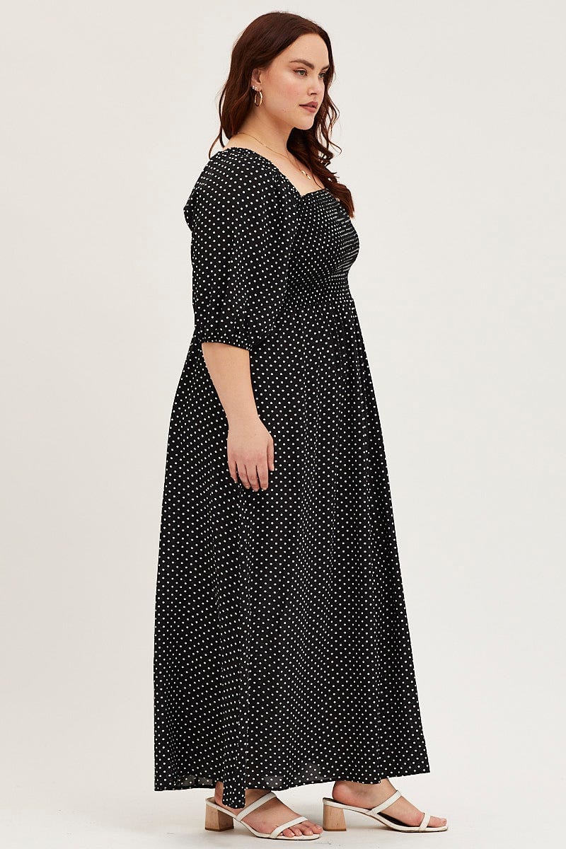 Polka Dot Midi Dress Scoop Neck Short Sleeve - Image 4